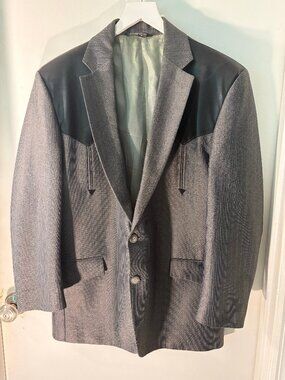 Vintage Stampede Men’s Western Blazer 42R Gray w/Black Yoke Cowboy USA